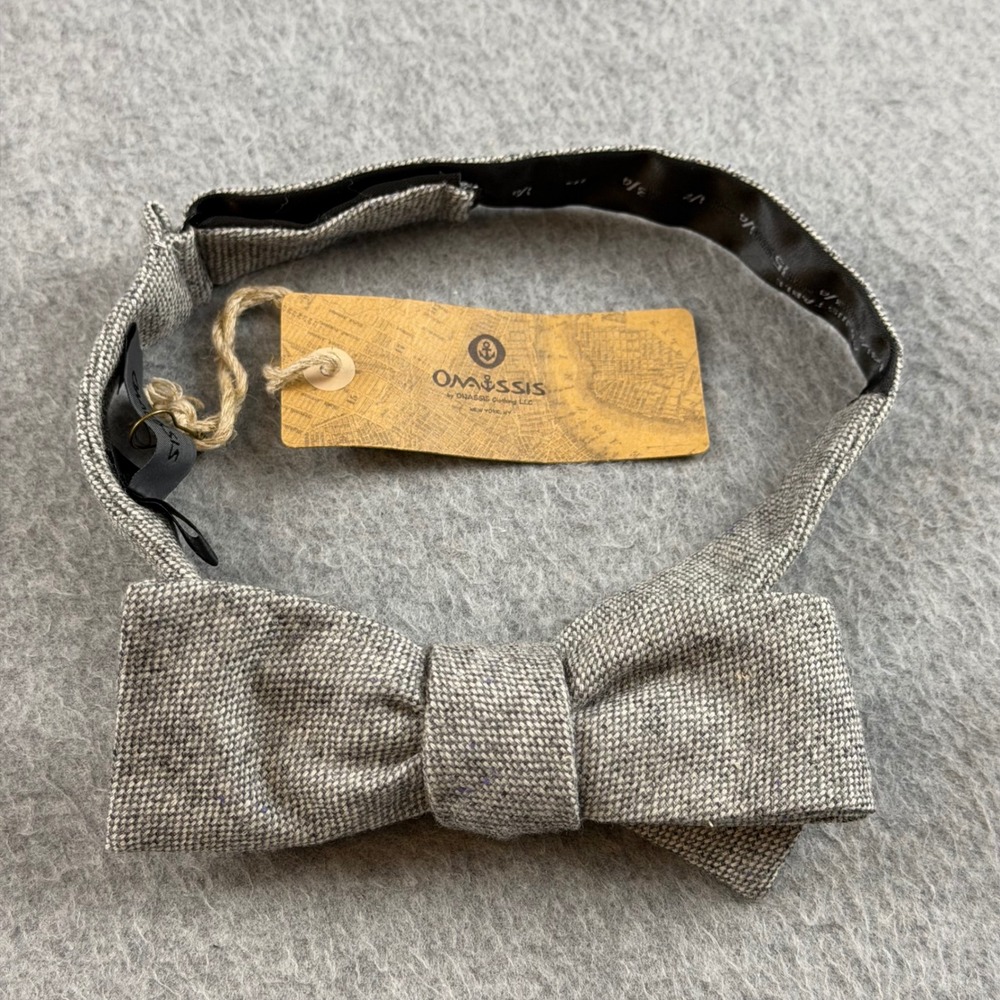 Onassis Casey Mens Gray Wool Cashmere Blend Skinny Self-Tie Bow Tie
